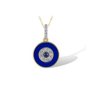 Μενταγιόν ,ματάκι  i Collection από χρυσό 14K με μπλε ζαφείρι, διαμάντια μπριγιάν και μπλε σμάλτο