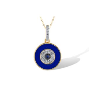 Μενταγιόν ,ματάκι  i Collection από χρυσό 14K με μπλε ζαφείρι, διαμάντια μπριγιάν και μπλε σμάλτο