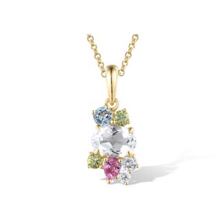 Μενταγιόν Secret Garden από χρυσό 14K  με blue topaz, πράσινο γρανάτη, ροζ ζαφείρι και λευκό τοπάζι