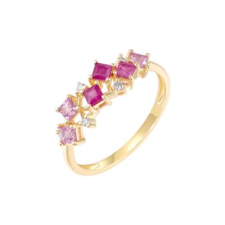 Δαχτυλίδι Secret Garden από χρυσό 14K με ζαφείρι ρουμπίνι και διαμάντια