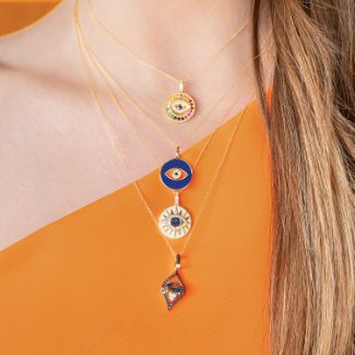 Ματάκι i Collection από χρυσό 18K με μαύρο διαμάντι, διαμάντια μπριγιάν και μπλε σμάλτο