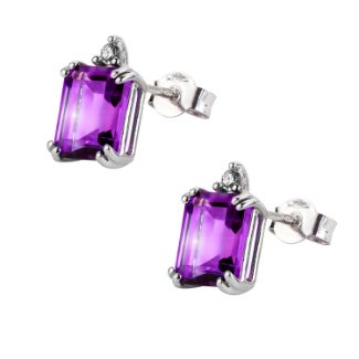 Σκουλαρίκια Gems από λευκό χρυσό 18K με αμέθυστο  και διαμάντια μπριγιάν