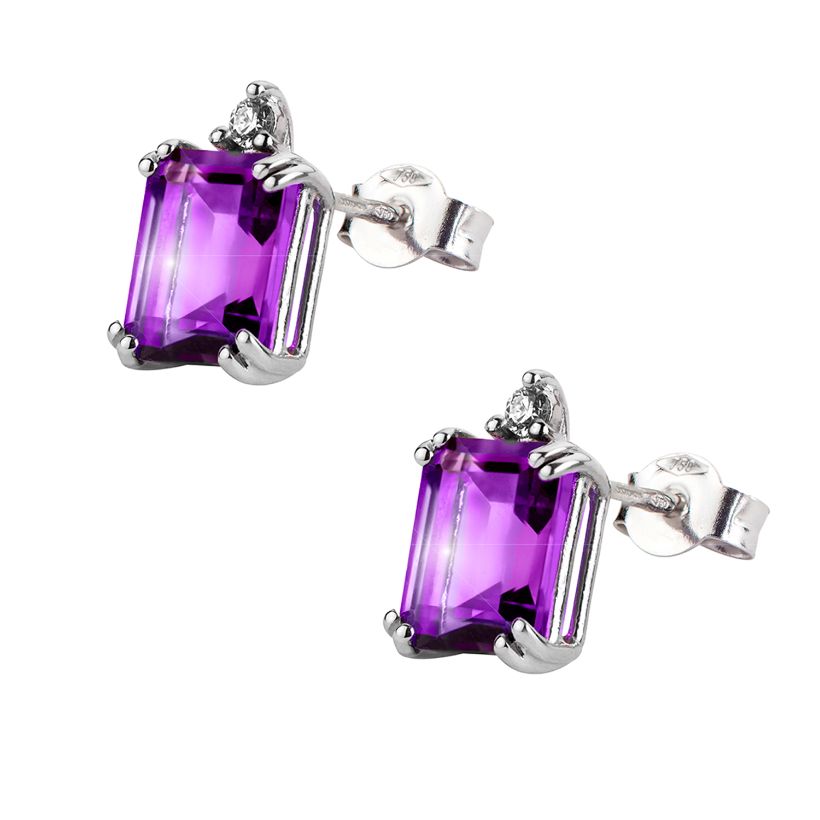 Σκουλαρίκια Gems από λευκό χρυσό 18K με αμέθυστο  και διαμάντια μπριγιάν