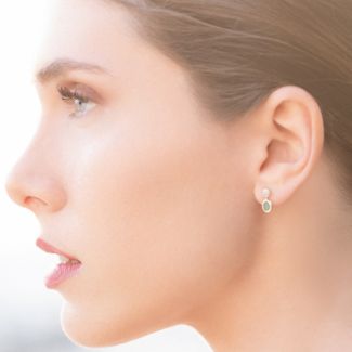 Σκουλαρίκια Secret Garden από χρυσό 14K με σμαράγδι και διαμάντια μπριγιάν