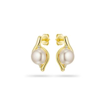Σκουλαρίκια Pearls από επιχρυσωμένο ασήμι 925° με freshwater pearls και ζιργκόν