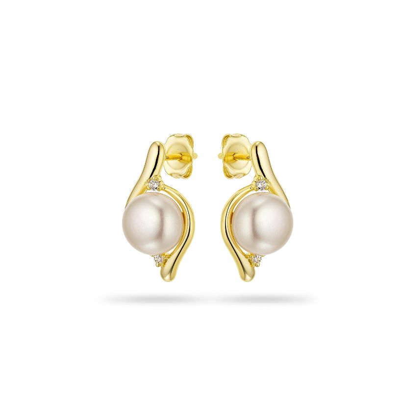 Σκουλαρίκια Pearls από επιχρυσωμένο ασήμι 925° με freshwater pearls και ζιργκόν